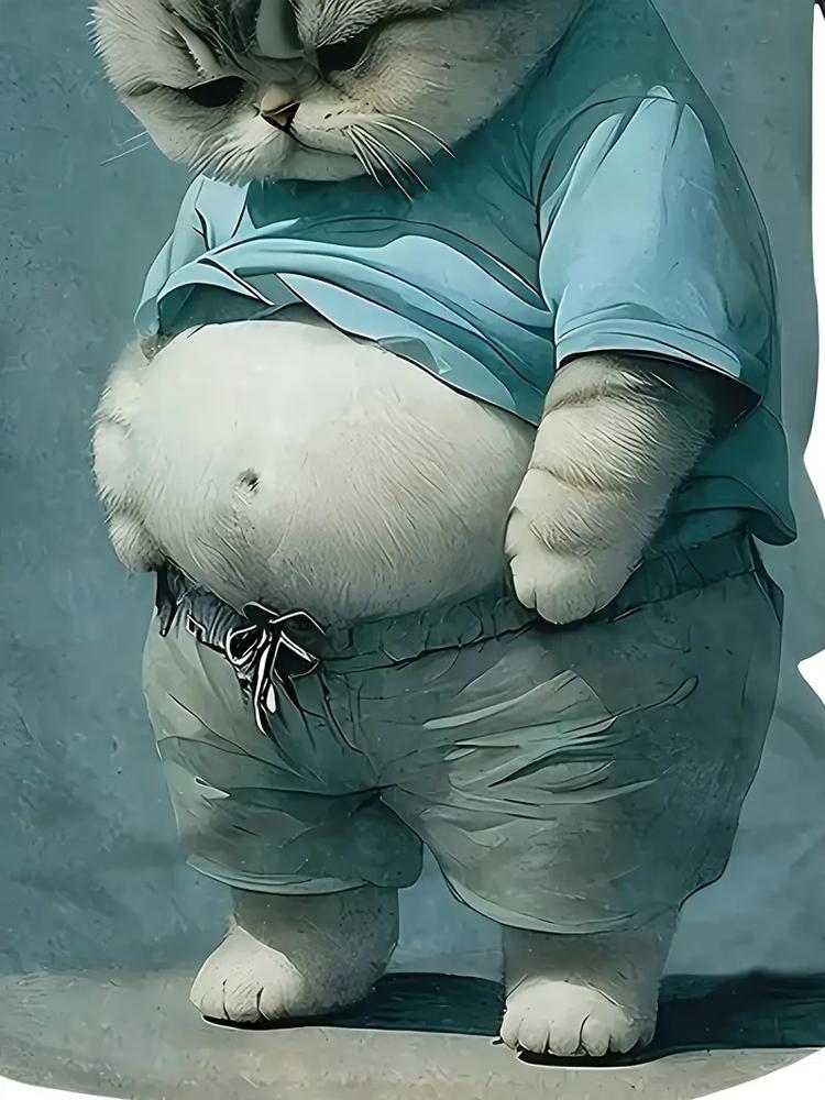 Мужская футболка с забавным принтом Fat Cat, повседневная, с круглым вырезом и коротким рукавом