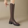 Krazing Pot ПУ осенне-зимняя обувь на толстом высоком каблуке, сапоги для верховой езды с квадратным носком, европейский стиль, сохраняющие тепло, высокие сапоги