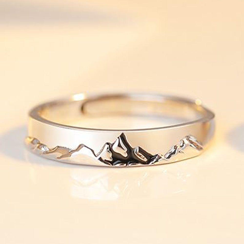 Weddings Valentine's Day Present Couple Rings Adjustable Mountain and Sea S925 Silver Plated