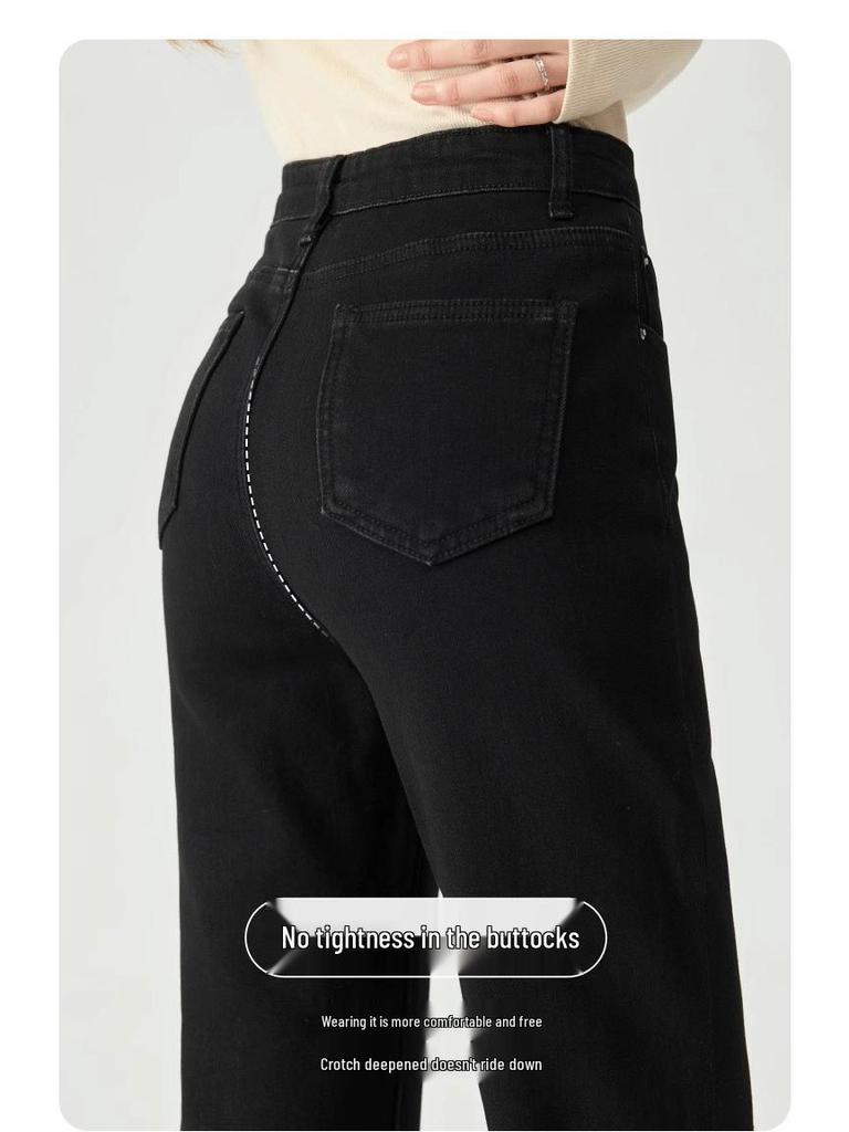 Women's Winter Velvet Cigarette Pants - High Waist, Slim Fit, Elastic, Thickened, Nine-Point Straight-Leg Jeans for Autumn and Winter 2025.