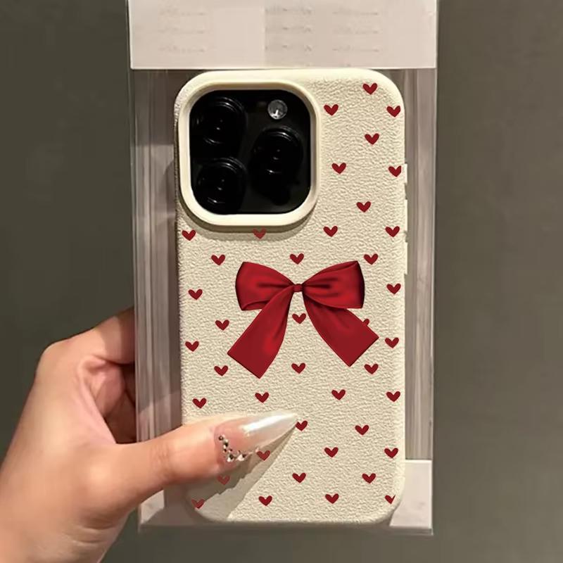 Red Heart Ribbon Bowknot Phone Case For iPhone 17 Pro Max 16 15 14 13 12 11  15 14 Plus X XR XS 16e 17Air Shockproof Soft Cover