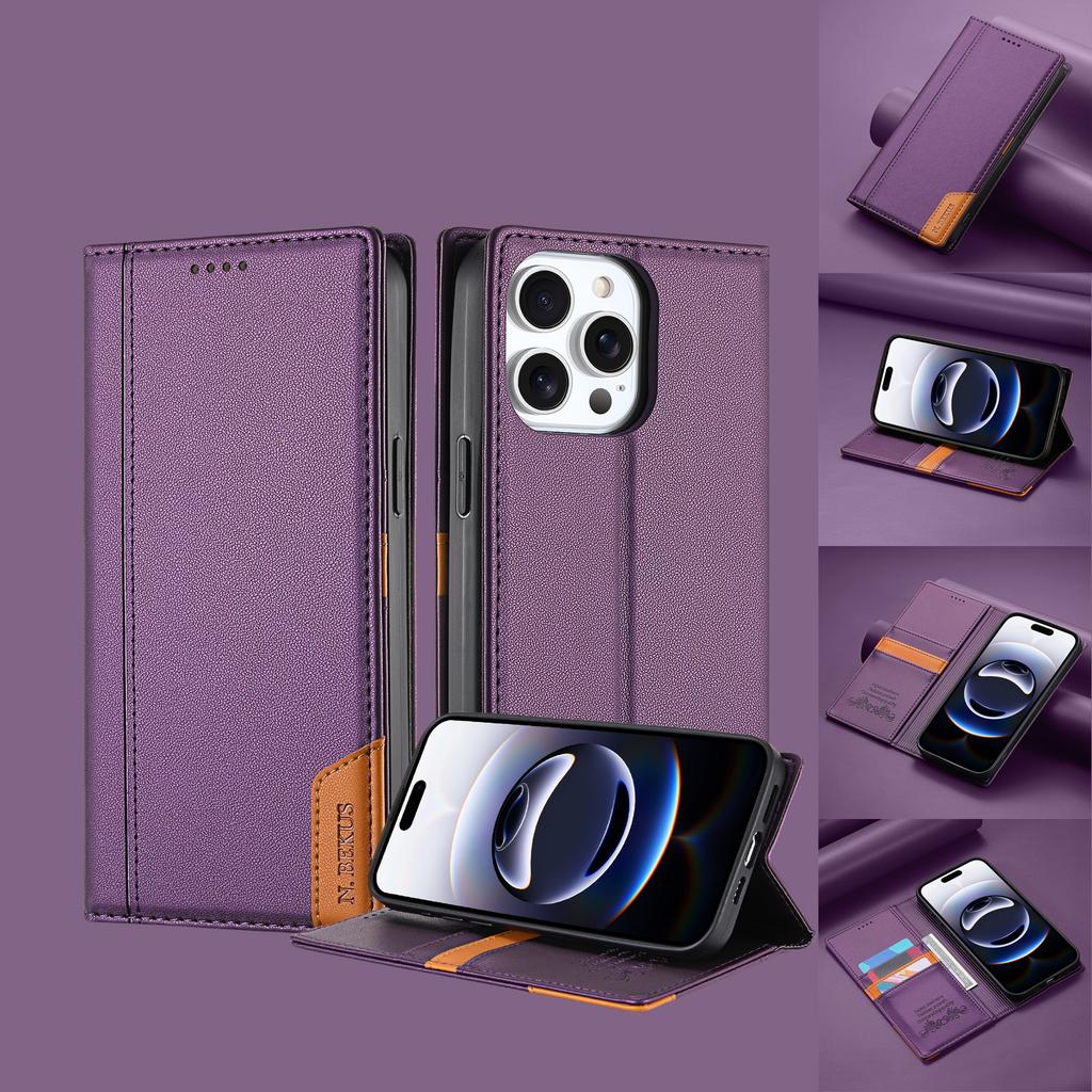 Wallet Double Hem Stitching With Card Slot RFID Blocking Flip Leather Case For iPhone Air 17 Pro Max 16e 15 Plus 14 13 12 11 XR