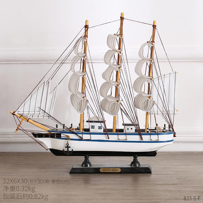 Mediterranean Wooden Sailboat Model Ornaments Creative Handmade Solid Wood Simulation Craft Home Decoration Retro Ornaments