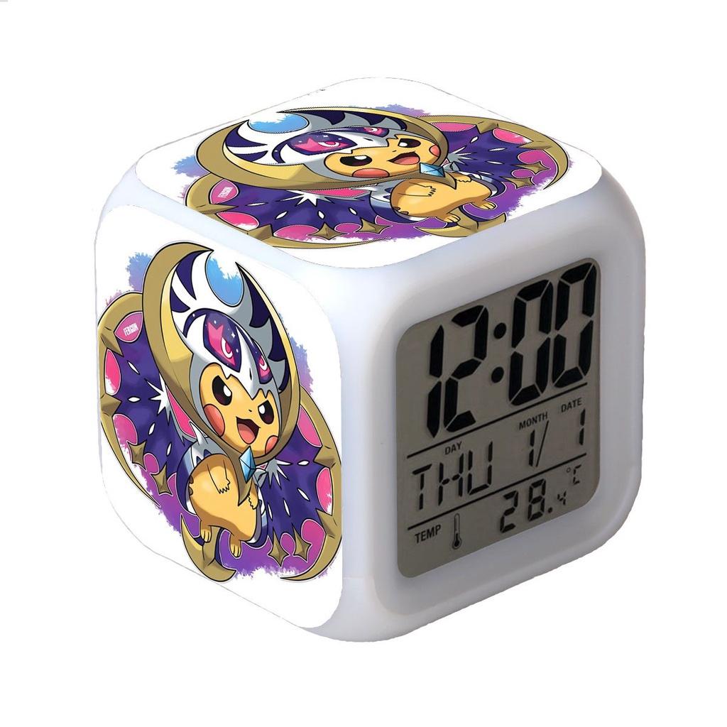 Colorful Led Pikachu Thermometer Alarm Clock For Kids' Room