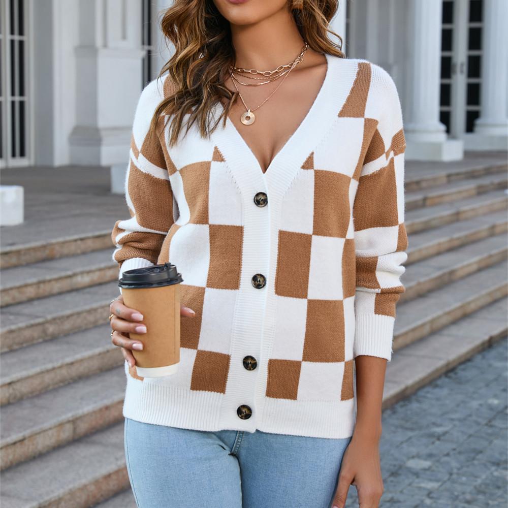 GMXIA Women's Fashion Casual Plaid Print Autumn Winter Long Sleeve Cardigans Sweater Coat