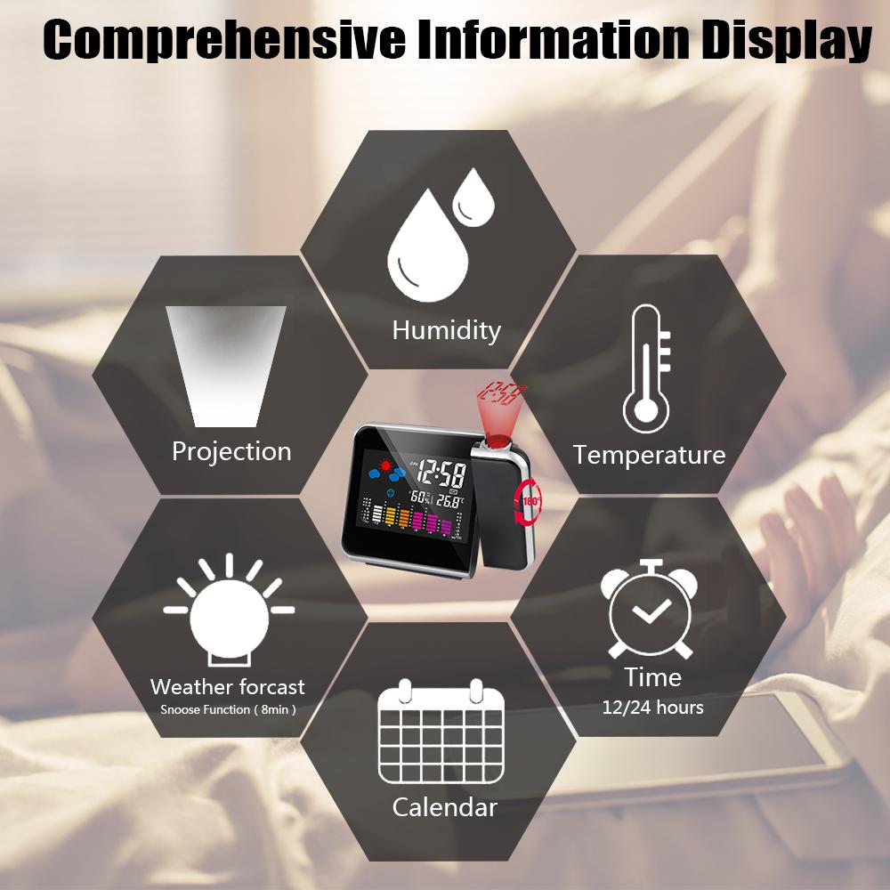 Color Display Clock With Time Projection Weather Station Rotatable Table Clock Digital Alarm Clock