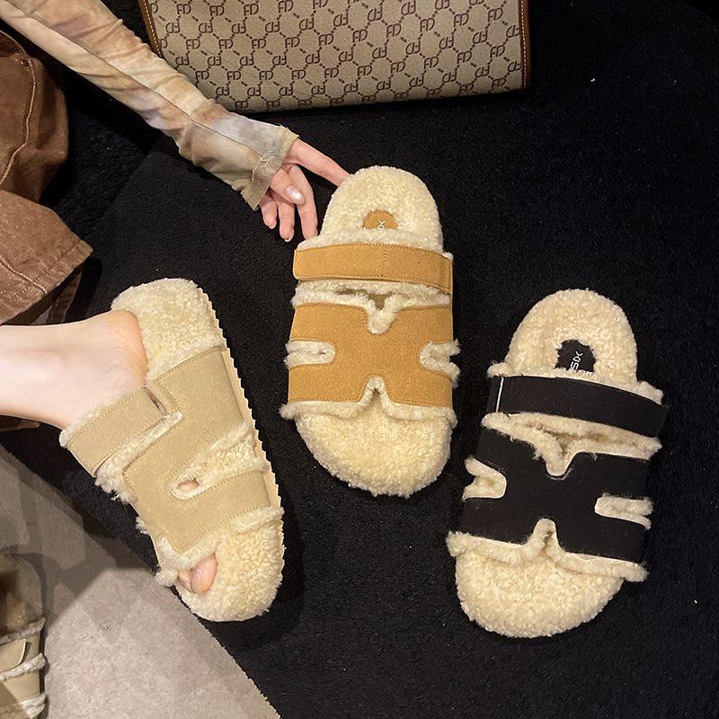 Супер огонь 2025 слово пушистые тапочки женские носить толстоподошвенные хлопковые тапочки осень и зима новый пушистый интернет-знаменитости