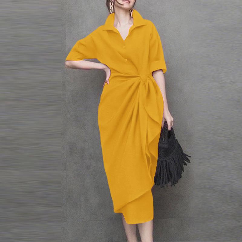 Summer Zanzea Collar Classic Women Casual Half Sleeve Sheath Dress