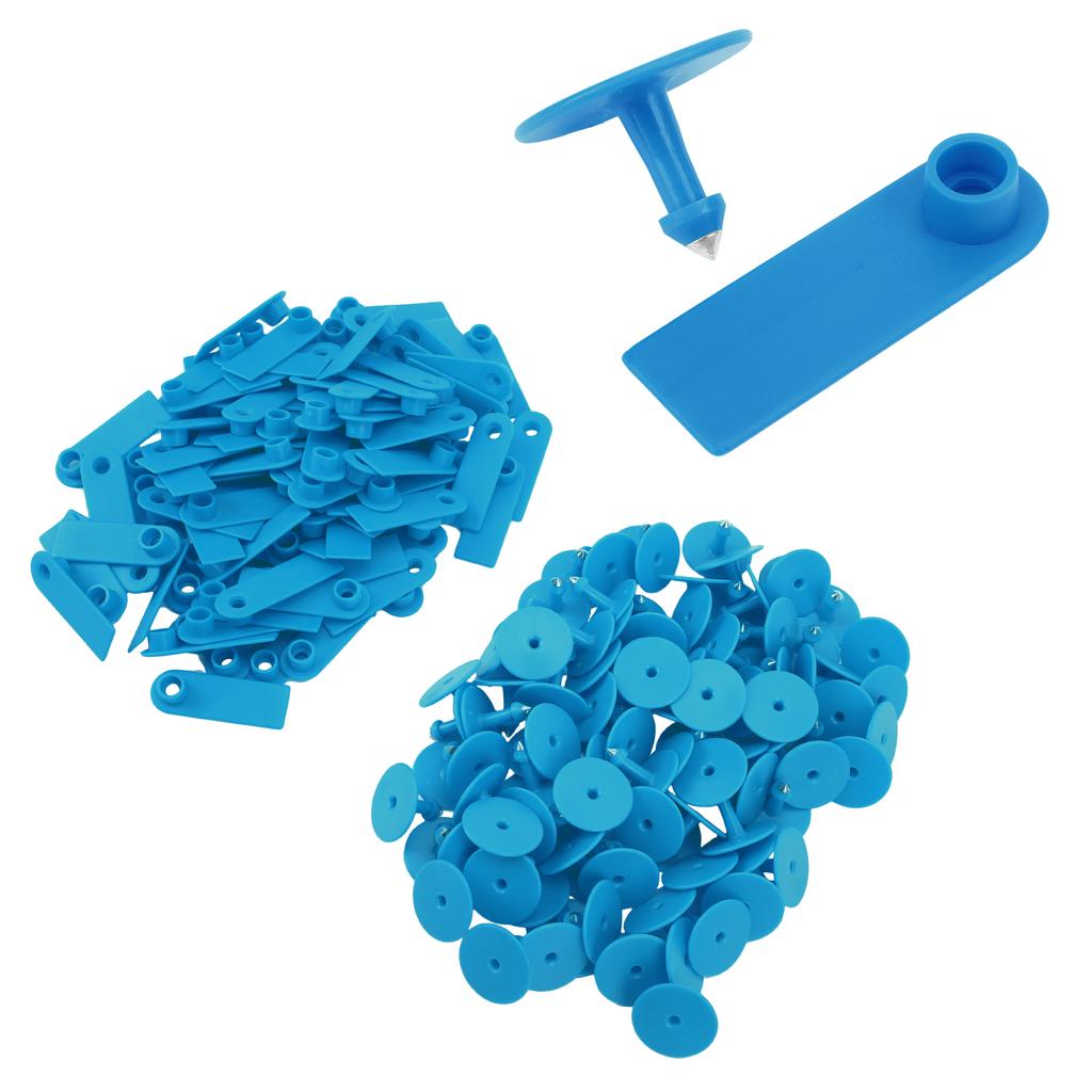 100 шт. пустых ушных бирок для животных, коз, овец, свиней, скота, ушных бирок из ТПУ для сельскохозяйственных животных, без букв, синие