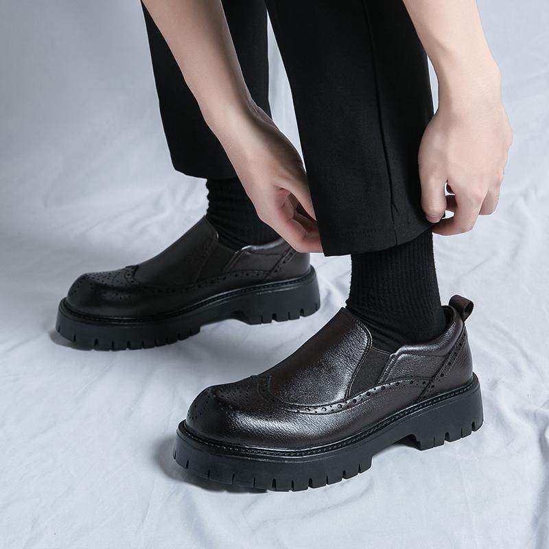 Thick Soled Leather Shoes Business Classic Gentleman Style Black Brown Daily Formal Dress Party Height Increasing Shoes