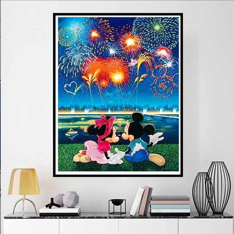 Disney Diamond Painting Mickey and Minnie Fireworks Show Illustration Mosaic Embroidery Diamond Painting Cross stitch Home Decoration 5D DIY