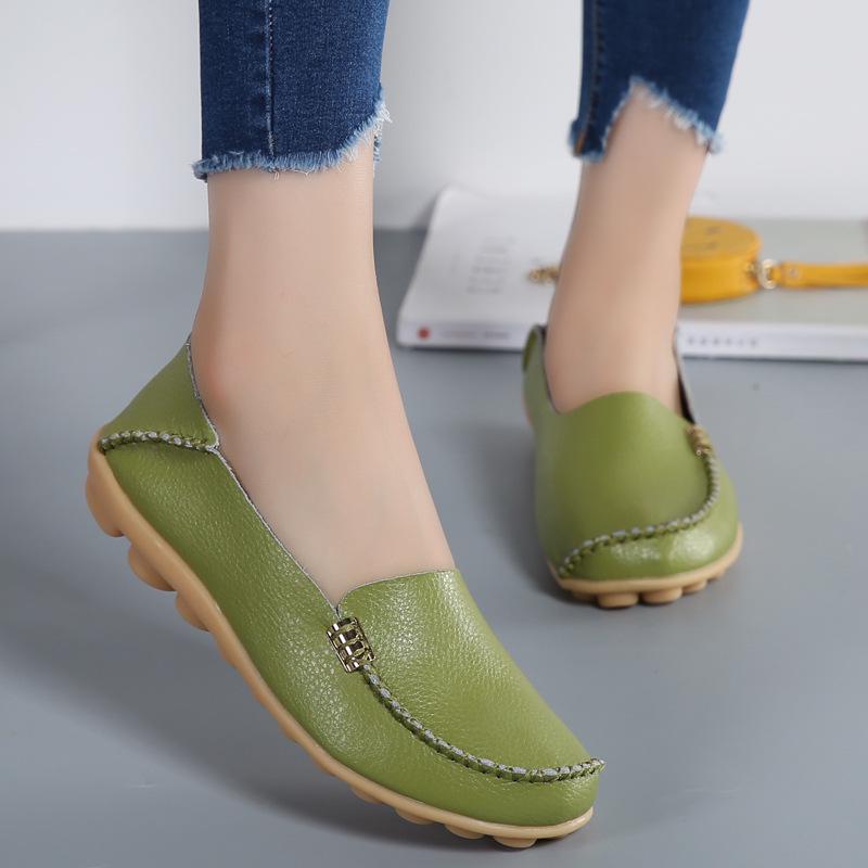 Fashion Plus Size 44 Women Flats Woman Loafers Genuine Leather Female Shoes Slip On Ballet Bowtie Moccasins 2025 New Women Shoes