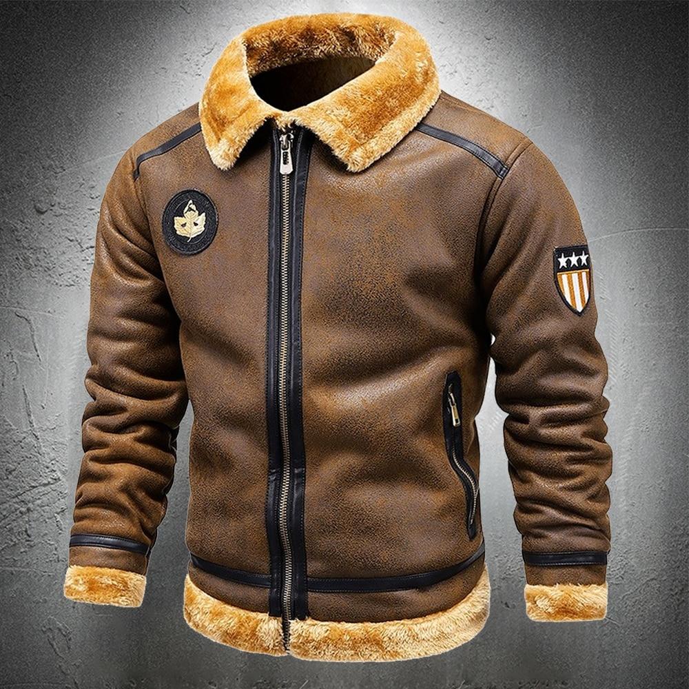 Men Vintage Leather Jacket Men Suede Turn -Down Collar Street Men Fur Collar Jacket Thicken And Warm