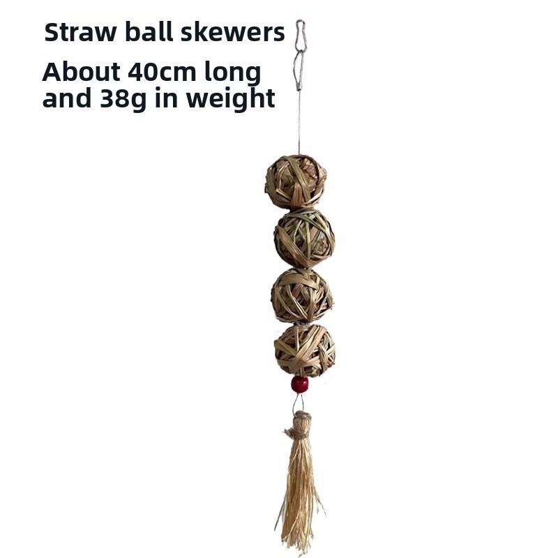 Natural Grass and Corn Core Chew Ball Small Pet Teeth Cleaning Hanging Toy for Rodents