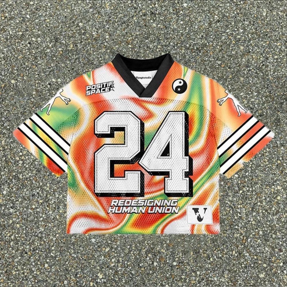 Американская футболка Harajuku Splicing Retro Trend Hip-hop Baseball Sports с короткими рукавами для мужчин, свободная сетчатая футболка с принтом для пар