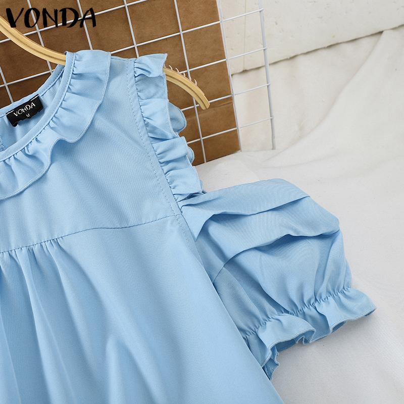 VONDA Женские летние однотонные блузки с круглым вырезом и открытыми плечами с коротким рукавом