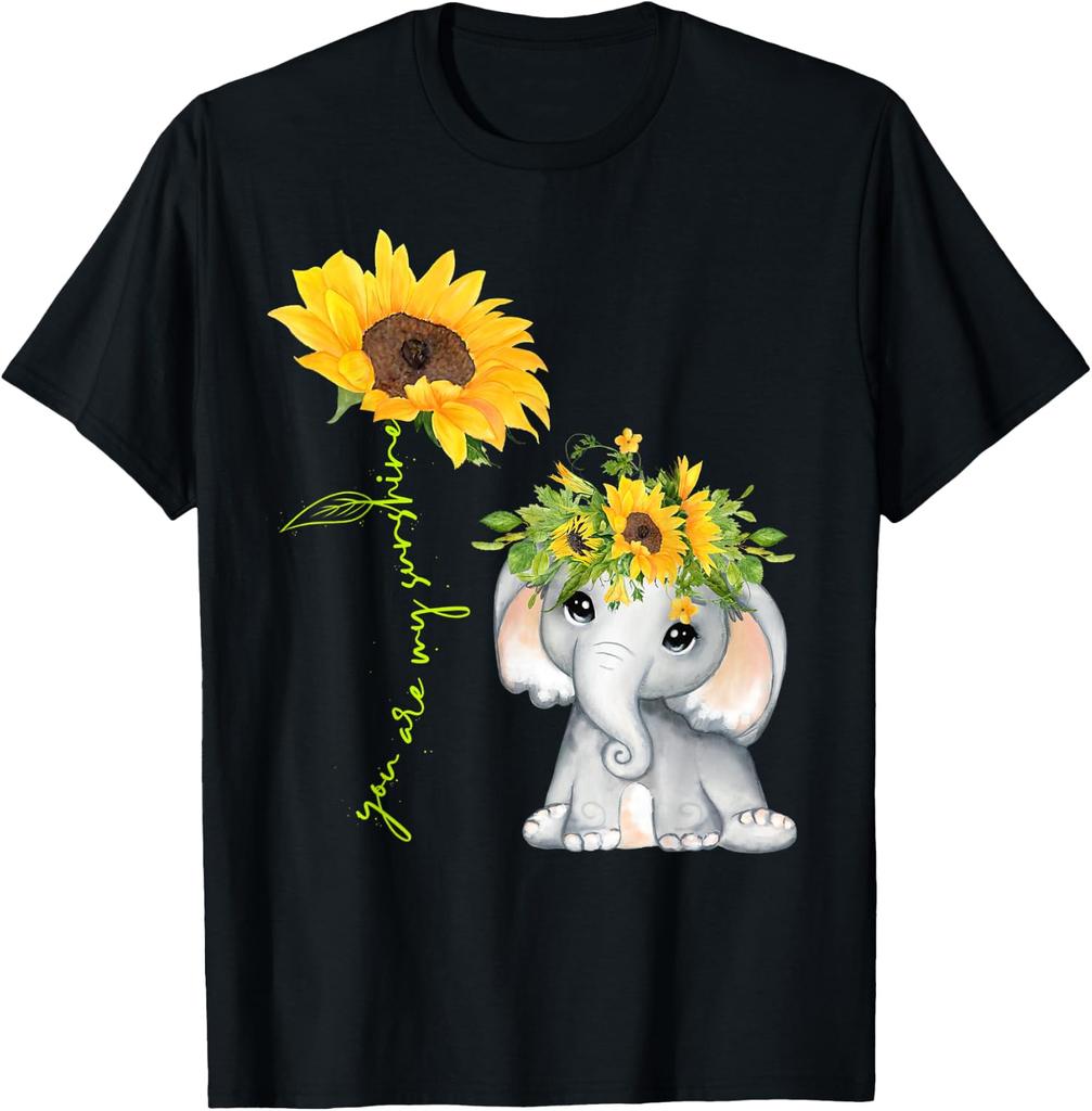 Cute Elephant Sunflower Love Sunshine Flower Lover T-Shirt