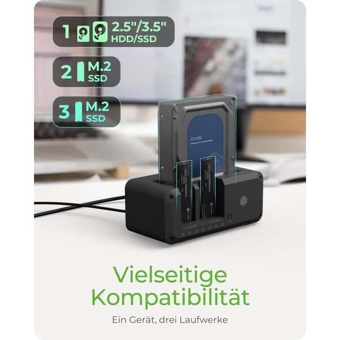 Station d'accueil HDD/M.2 NVMe SSD - ICY BOX - IB-2924MSCL-C31 - USB 3.2 Gen 2 - Clonage facile - 10 Gbit/s