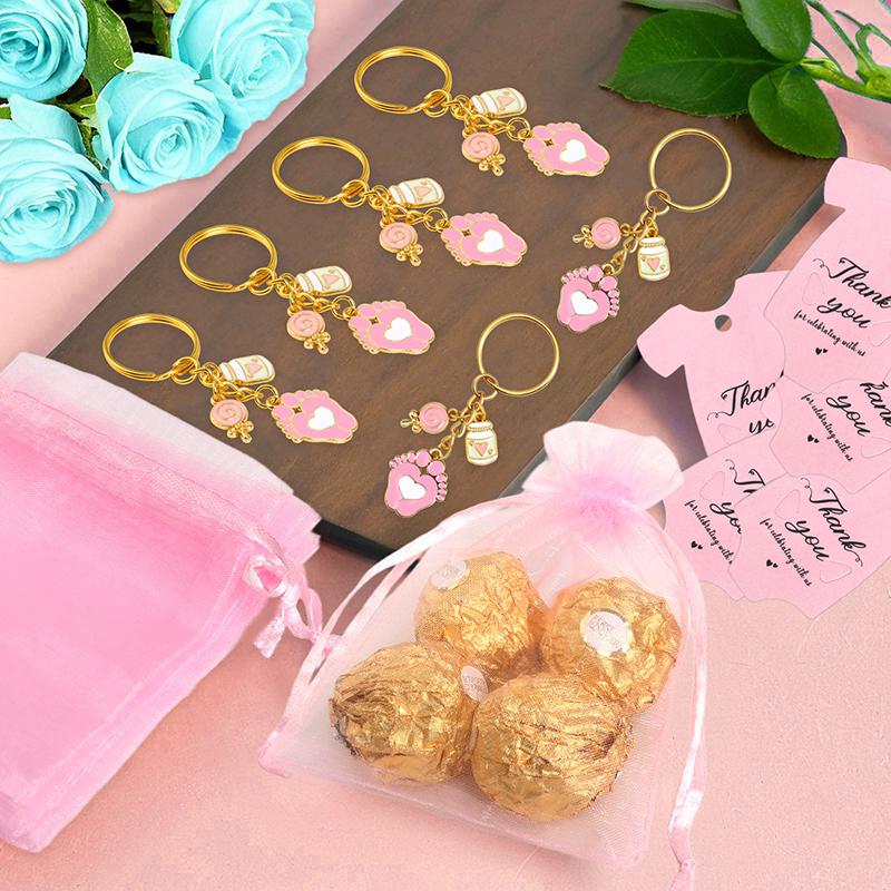 12 Наборов Сувениров для Детского Праздника для Девочки Мальчика Брелоки-Отпечатки Ног Подарки с Бутылочкой Леденцом Органовыми Мешочками и Бирками с Благодарностью