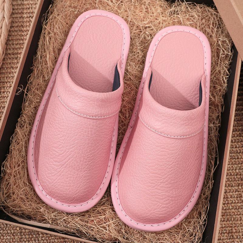 Водонепроницаемые тапочки из искусственной кожи, мужские зимние домашние тапочки на меху, мужские мюли для спальни, мужские тапочки, большие размеры 47 48