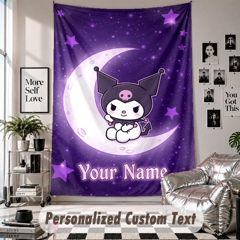 Custom Tapestry Wall Hanging, Kuromi Personalized Name Text Home Wall Decor