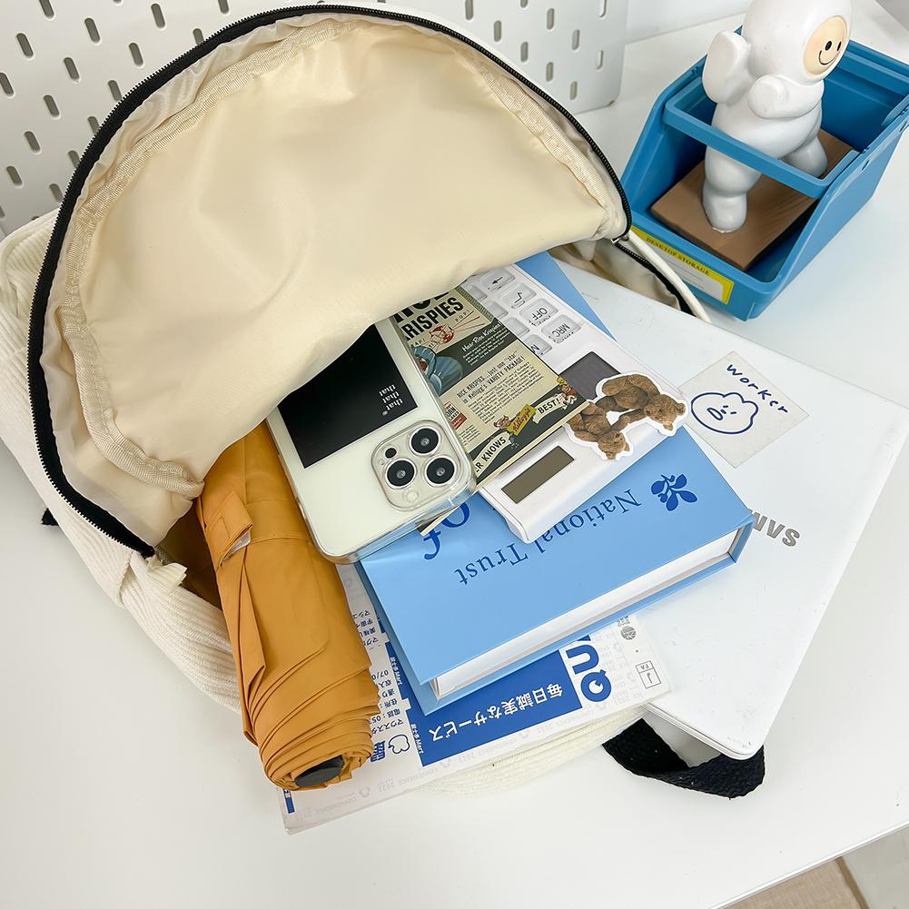 Cute Bowknot Casual Travel Daypack Corduroy School Bag Lightweight Student Rucksack for Girls Women High School College Work CLE