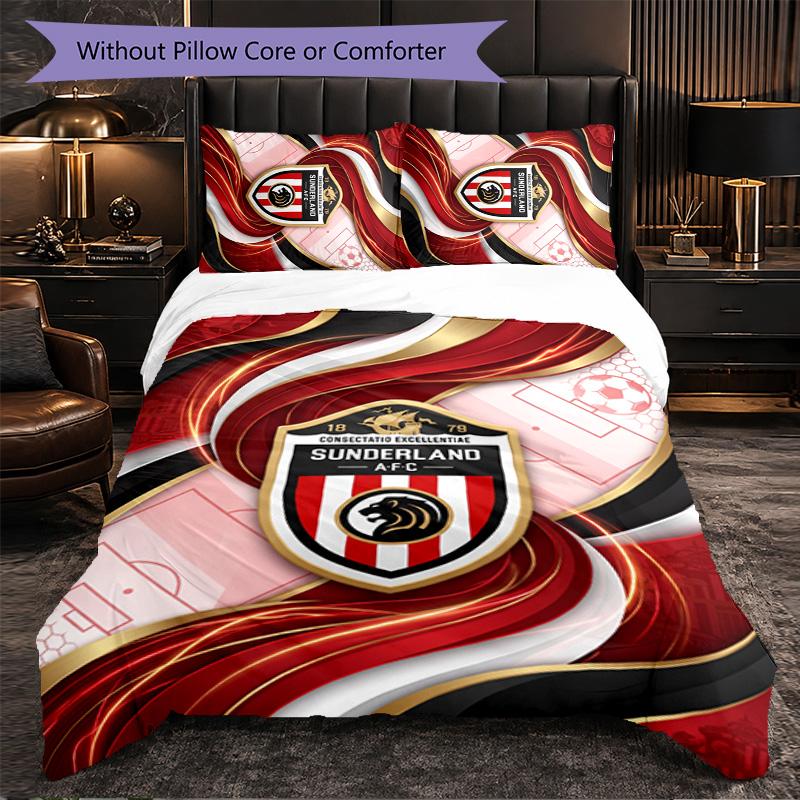 Sunderland Football 3 Piece Bedding Set Soft Duvet Cover Set with Pillowcases Printed Bedroom Decor Set for Home