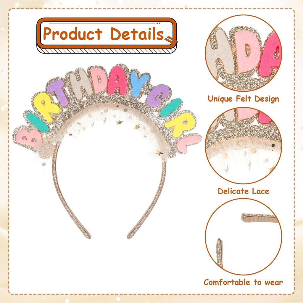 Birthday Girl Headband, Birthday Crown for Women Girls, Happy Birthdays Headband with Bright Colors Tulle