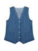 Women's Denim Vest Button Down V Neck Sleeveless Casual Jean Jacket