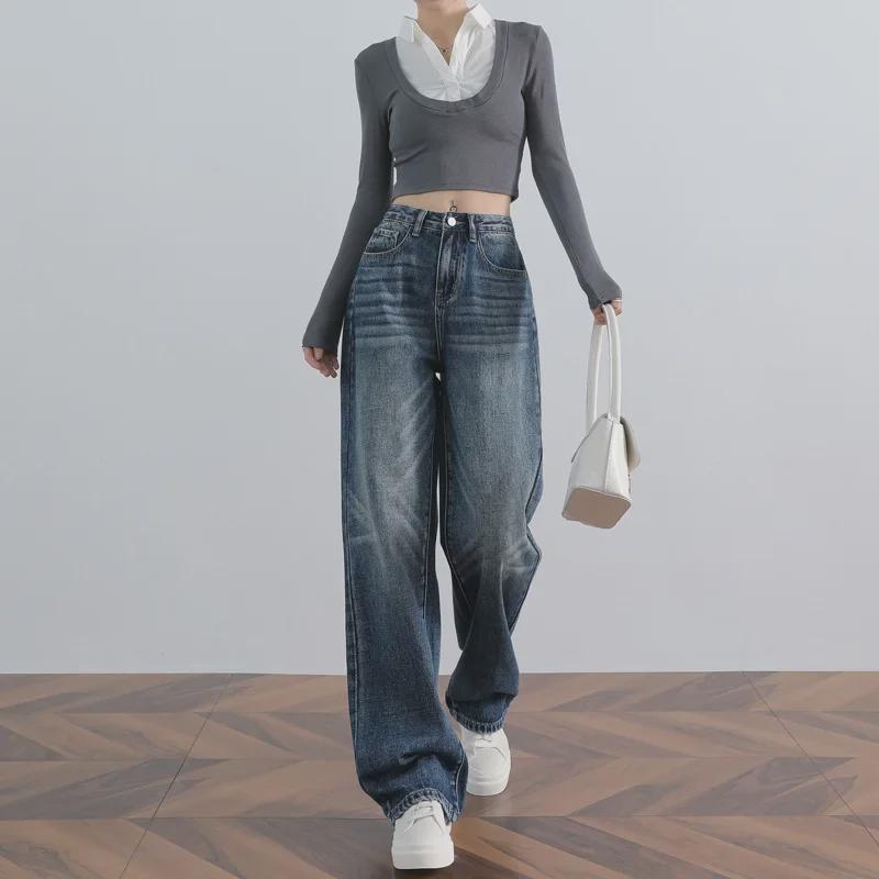 Женские широкие брюки-капри в корейском стиле: Синий узор «Мультифейерверк», осень/зима