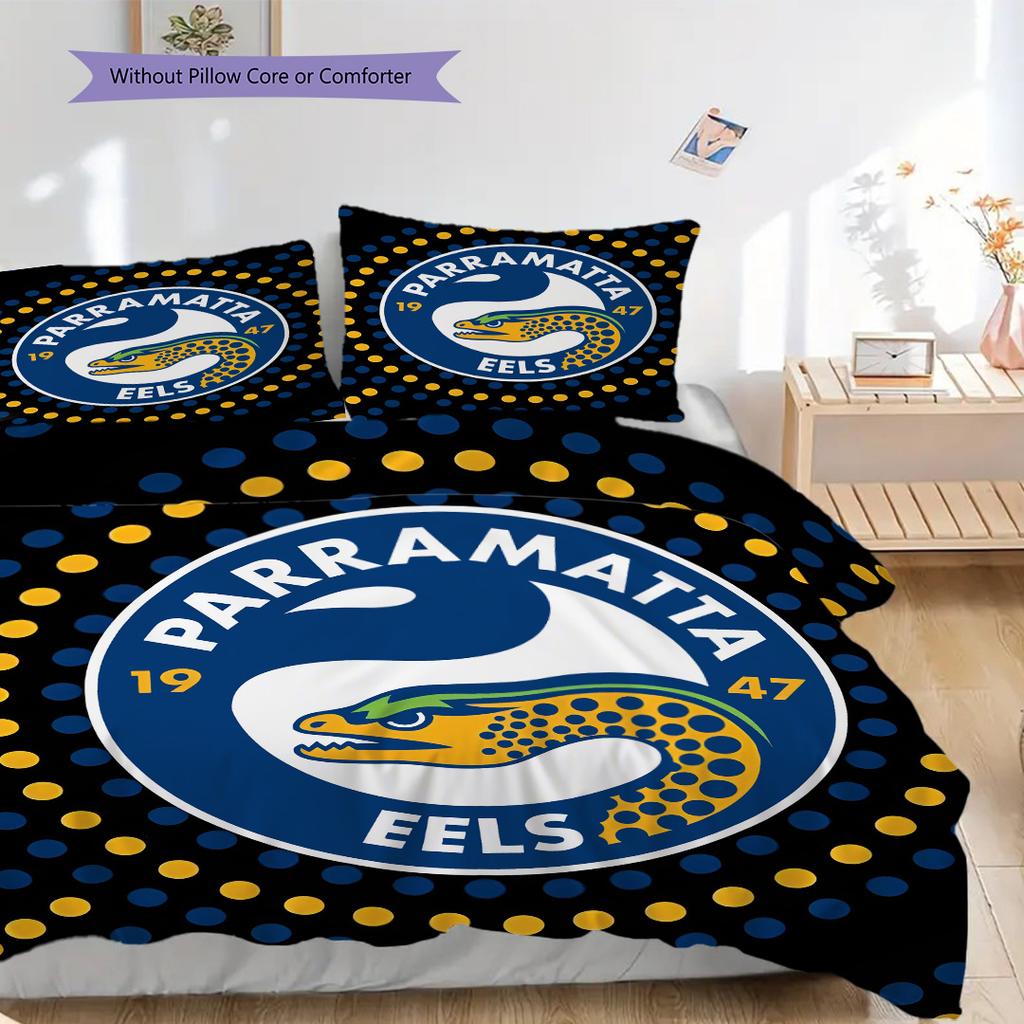 Parramatta Eels Pattern Bedding Quilt Set Quilt Cover Pillowcase Home Decoration Birthday Gift (1 * duvet cover + 2 * pillowcase, without core)