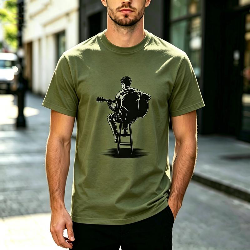 Minimalist Musician Cool Guitar Player Shadow Art Graphic Tee Unisex Unisex Cotton Everyday Travel Crew Neck Short Sleeve T shirt