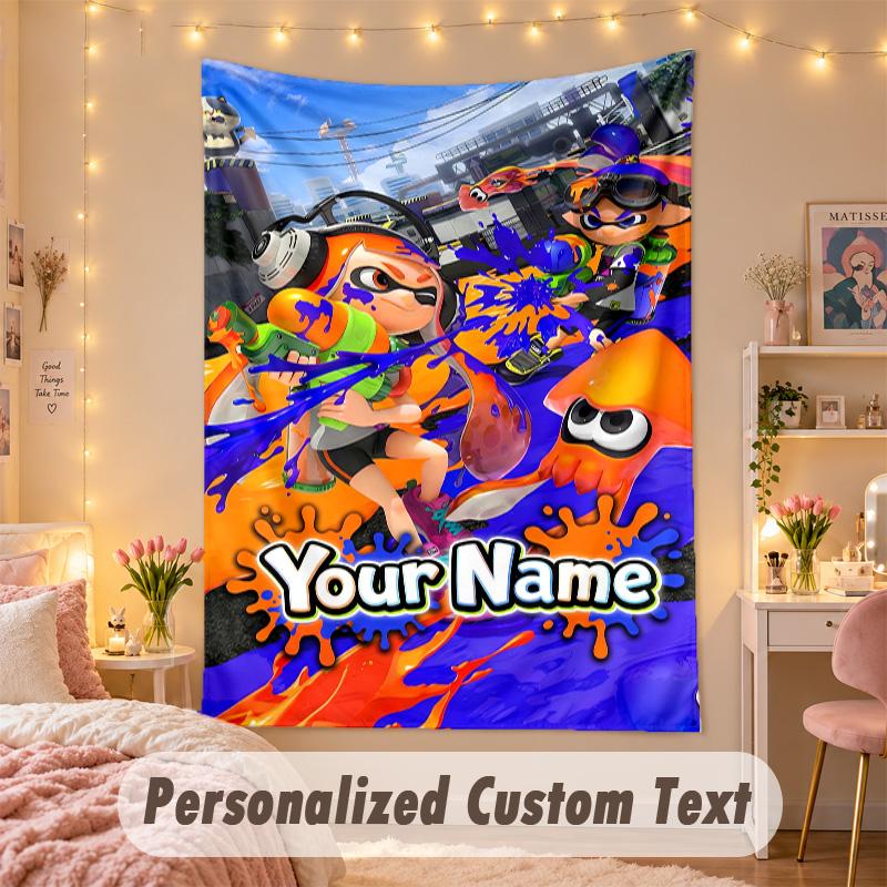 Custom Personalized Tapestry,Splatoon Print Custom Name Text Wall Art Hanging for Bedroom