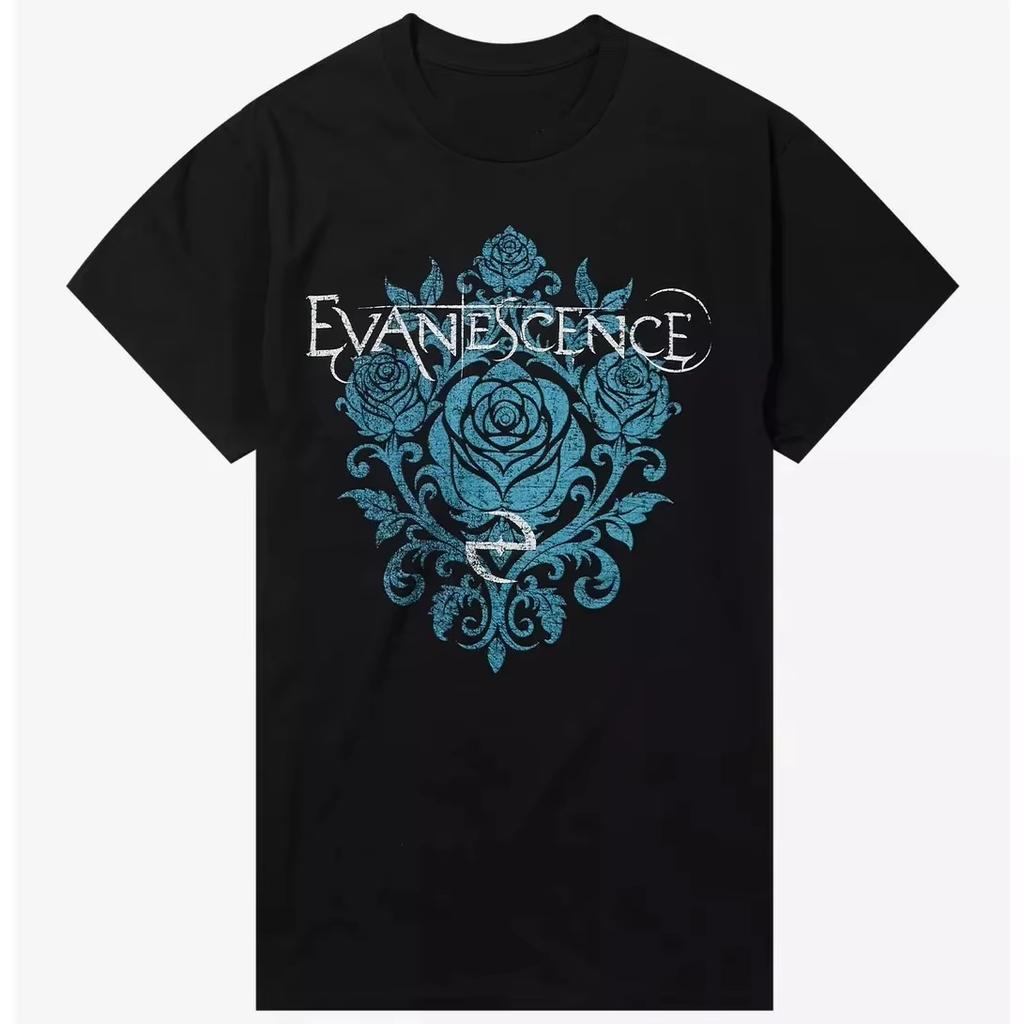 Летняя горячая распродажа Evanescence 2026 Тур Группа Хлопковая футболка с принтом Мужская Женская Винтажная Хип-хоп Уличная одежда Оверсайз футболка