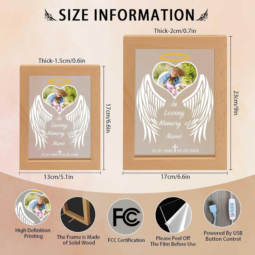 Индивидуальный памятный ночной светильник с фоторамками Персонализированная акриловая табличка Подарок на сочувствие в связи с утратой с фотографией Имя Дата для утраты любви(S-Сердце