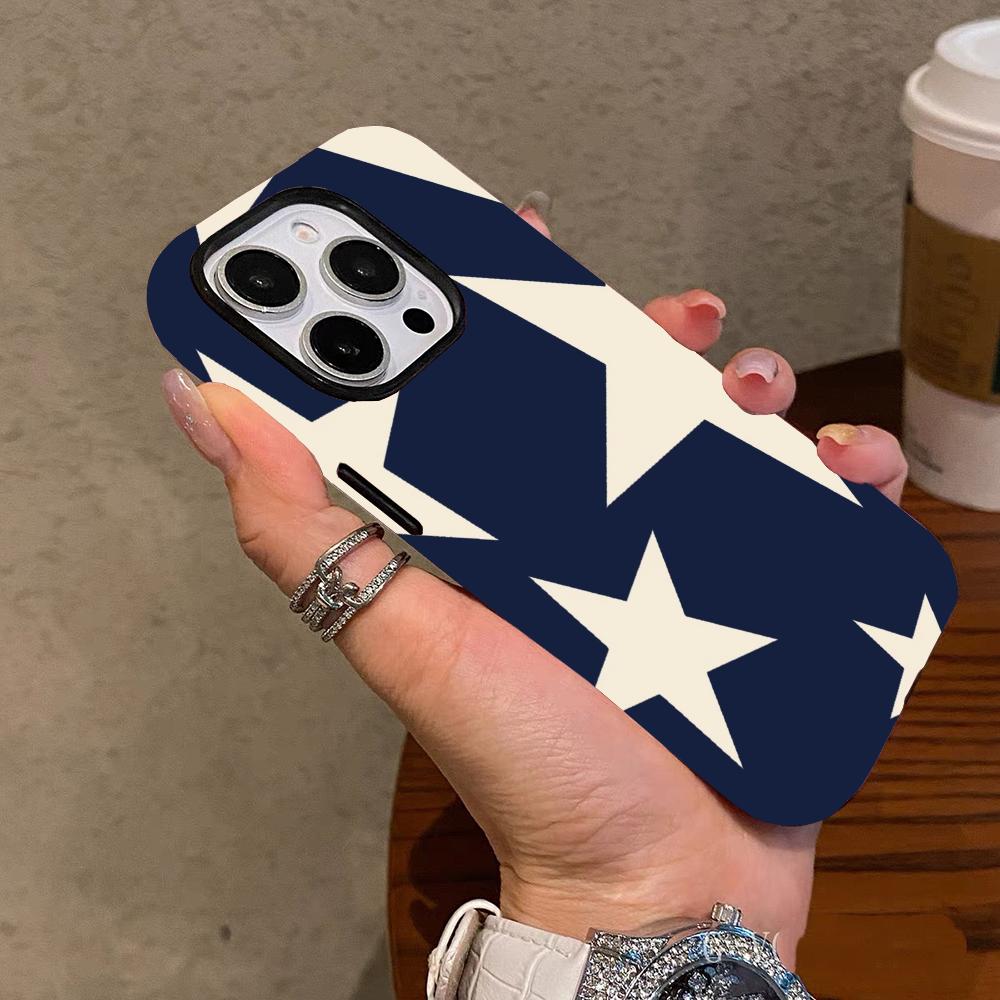 Синий фон и белая звезда 2-в-1 чехол для телефона подходит для iPhone 17 16 15 14 13 12 11 Pro/Max/Plus противоударный и защищающий от падений