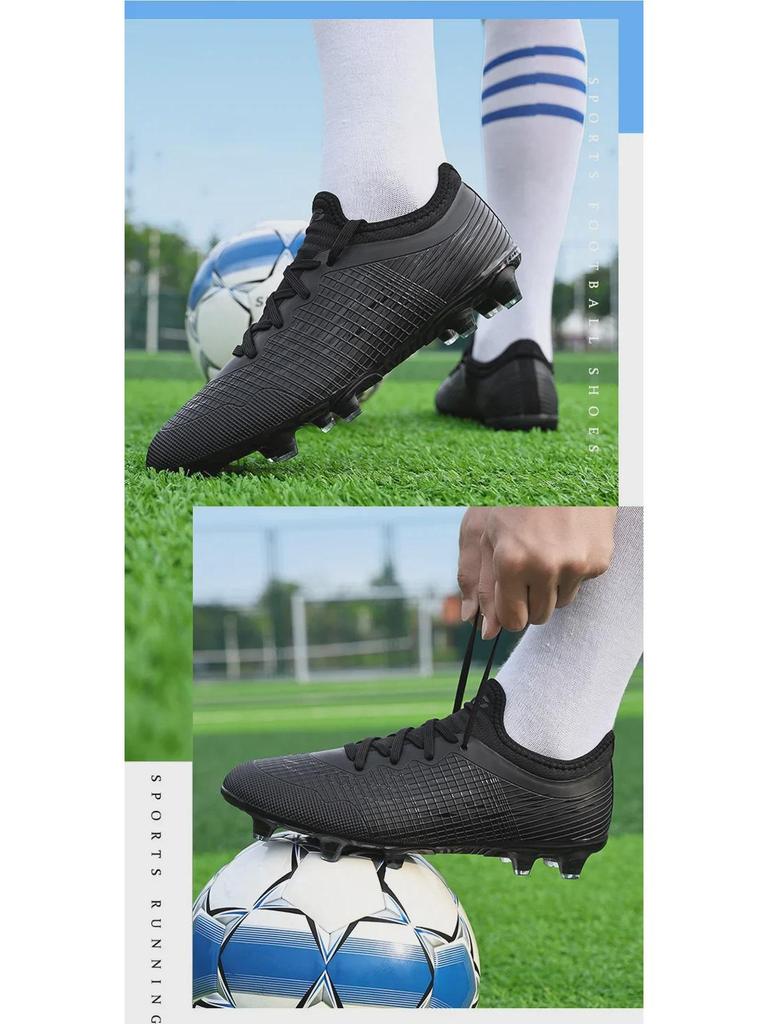 Футбольные бутсы TF Non-Slip для мужчин и подростков черного цвета — тренировочная экипировка в стиле Роналду и Месси