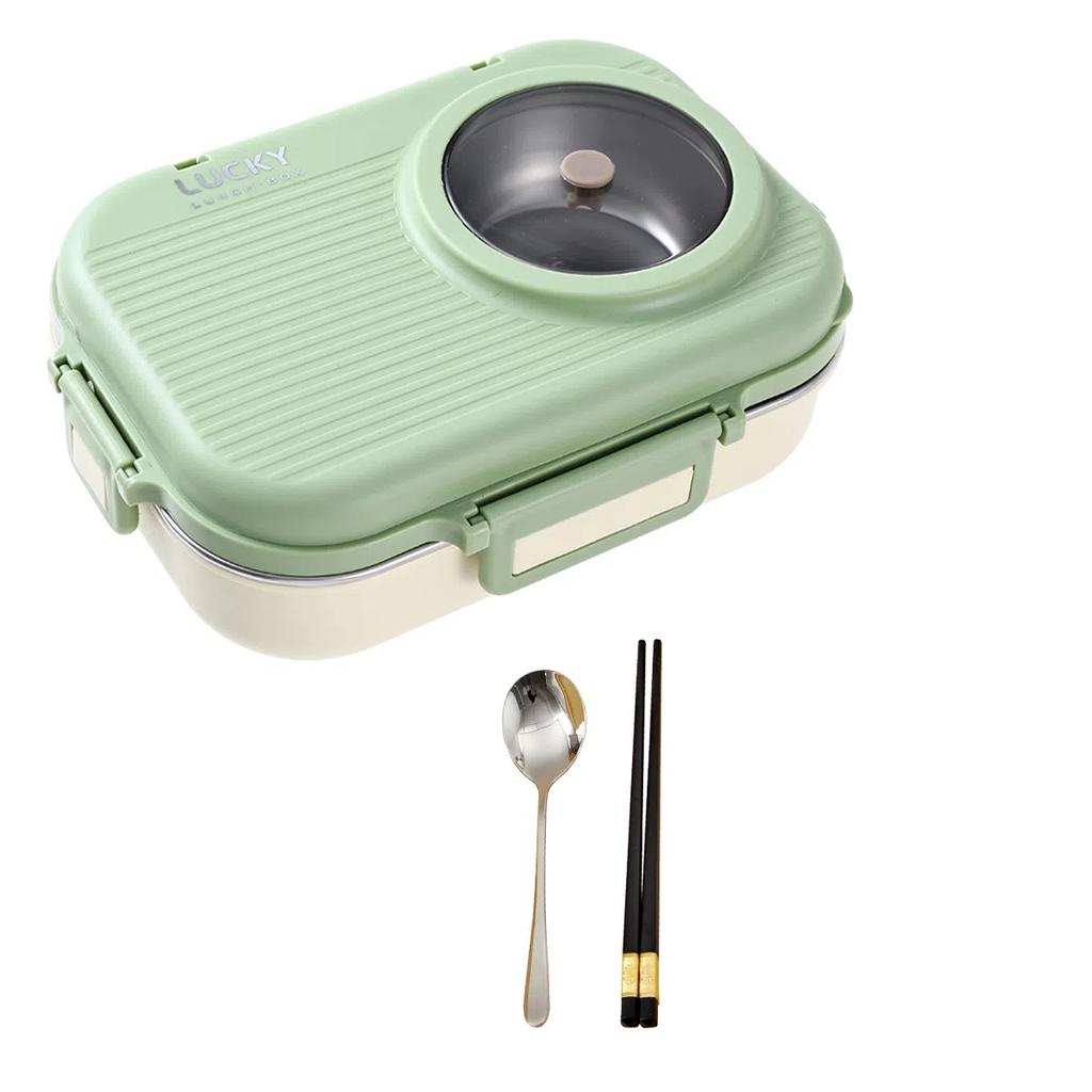 900 мл Микроволновая печь 304 Нержавеющая сталь Бенто Ланч-бокс с миской и столовыми приборами Студенческий портативный 3 отделения Герметичные контейнеры для еды