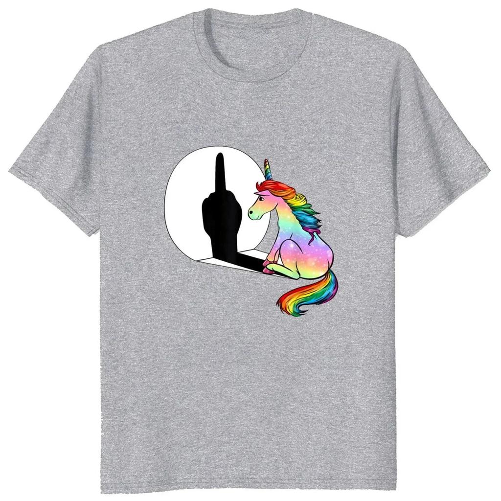 Unicorn Middle Finger Fxk T Shirt Women Mens T-Shirt  Streetwear Tshirts Anime Clothes Four Seasons