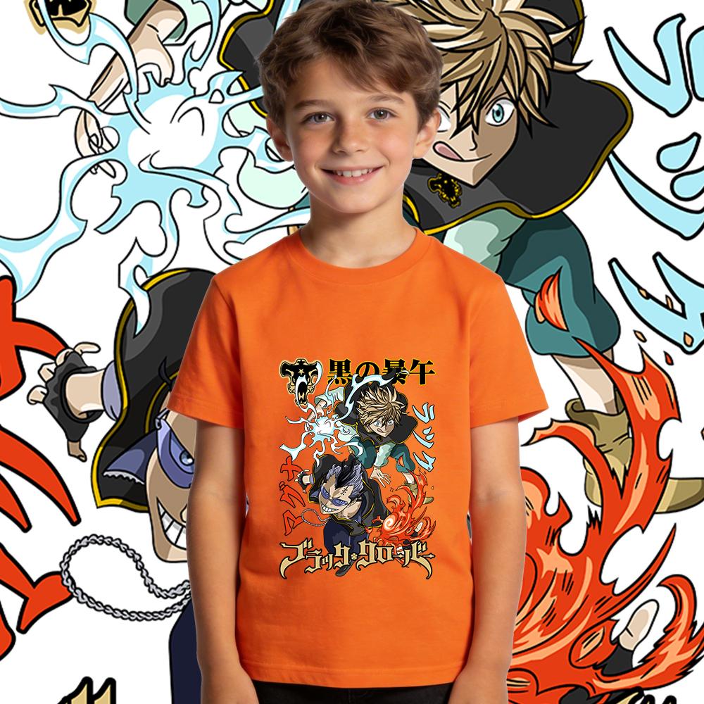 Black Clover Luck x Magna Anime Print Cotton T Shirt Boys Girls Casual Soft Breathable Kids Clothing