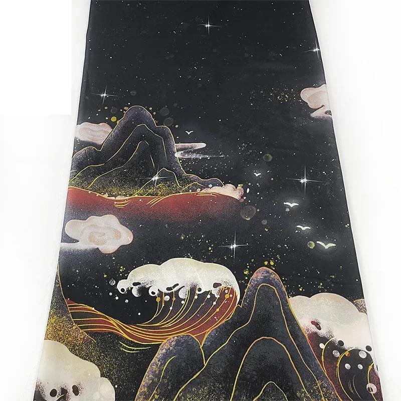 Шифоновая ткань с принтом китайского пейзажа, полупрозрачная, в древнем стиле, ткань лен для ханьфу, для костюма, танцевального платья, шитья, сделай сам