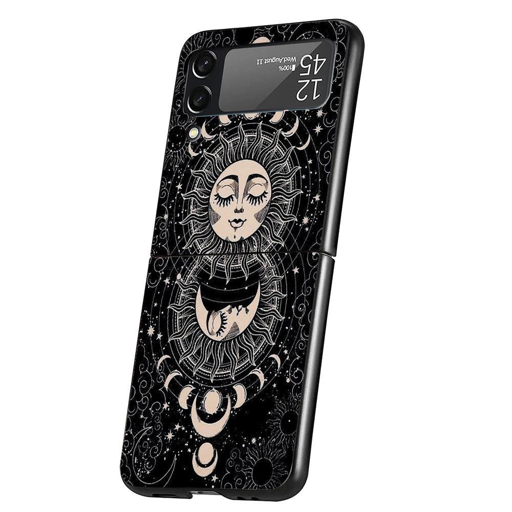 Funny Sun Moon Face Cover Phone Case For Samsung Galaxy Z Flip 7 6 5 4 3 5G Flip7 Flip6 Flip5 Flip4 Flip3 Black Fundas Shell Gal