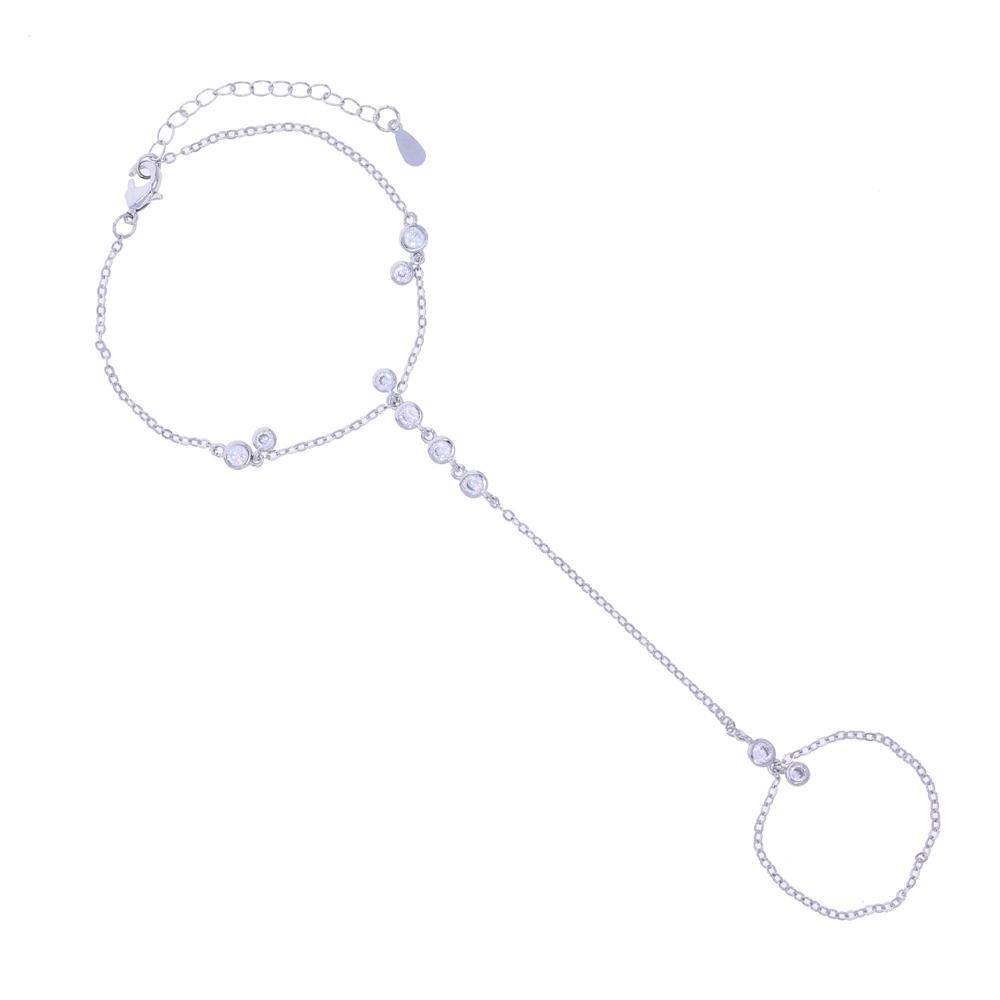 Two Pcs Round Beads Link Tassel Chain Middle Finger Ring Integrated Bracelet Charming Jewelry