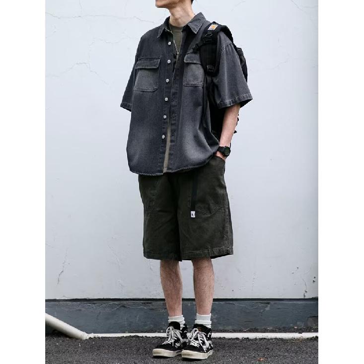 Рубашка с коротким рукавом в стиле ретро из джинсовой ткани, летняя модная мужская и женская марка, японский ретро-тренд с коротким рукавом, классная и свободная рубашка