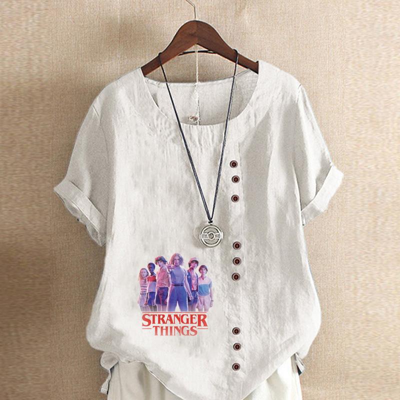 Women's Fashion Round Neck Short Sleeve T-shirt Casual Cotton Linen Graphic Shirt Leisure Loose Superpowered Child Prined Summer Blouse Tops