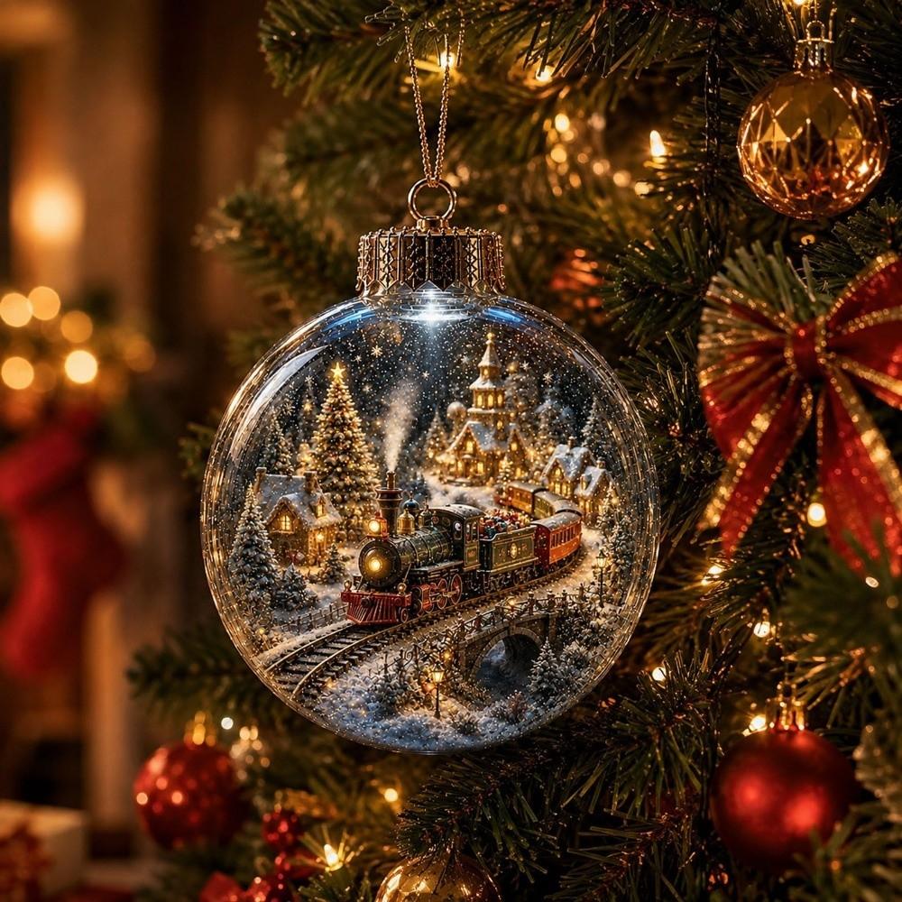 LED Lighted Glowing Christmas Scene Ball Ornament Christmas Spherical Pendant Xmas Gift