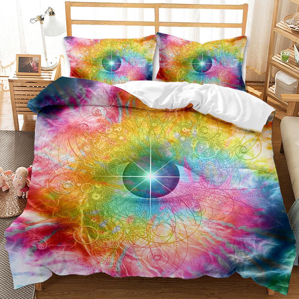 Starry Sky Star Hole Cover Quilt Cover Three-Piece Set Home 3D Printing Digital Bed Sheet