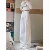 Women's White Wide-Leg Jeans, 2025 Spring/Summer, Pleated High-End, Loose Drapey Full-Length Pants.