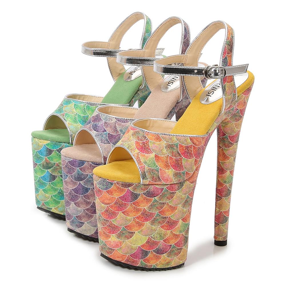 Босоножки на каблуках 20 см с принтом в китайском стиле, новые женские туфли на толстой подошве для ночного клуба, туфли на шесте для танцев на пилоне, модельные туфли для подиума, 2024 г.