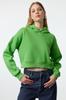 Women's Fashionable Stylish Sweatshirt Green Thick Fleece Hooded Casual Cut Crop Knitted Sweatshirt